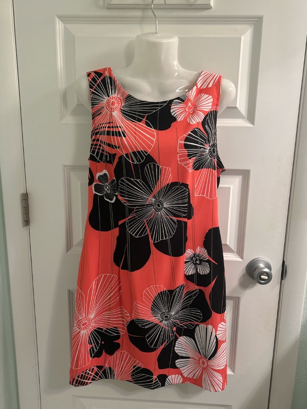 Connected orange, black & white floral dress, Size 8,